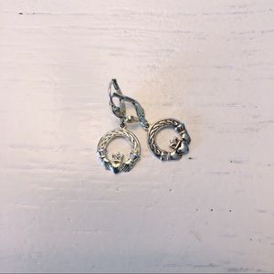 Silver Dangly Claddagh Earrings